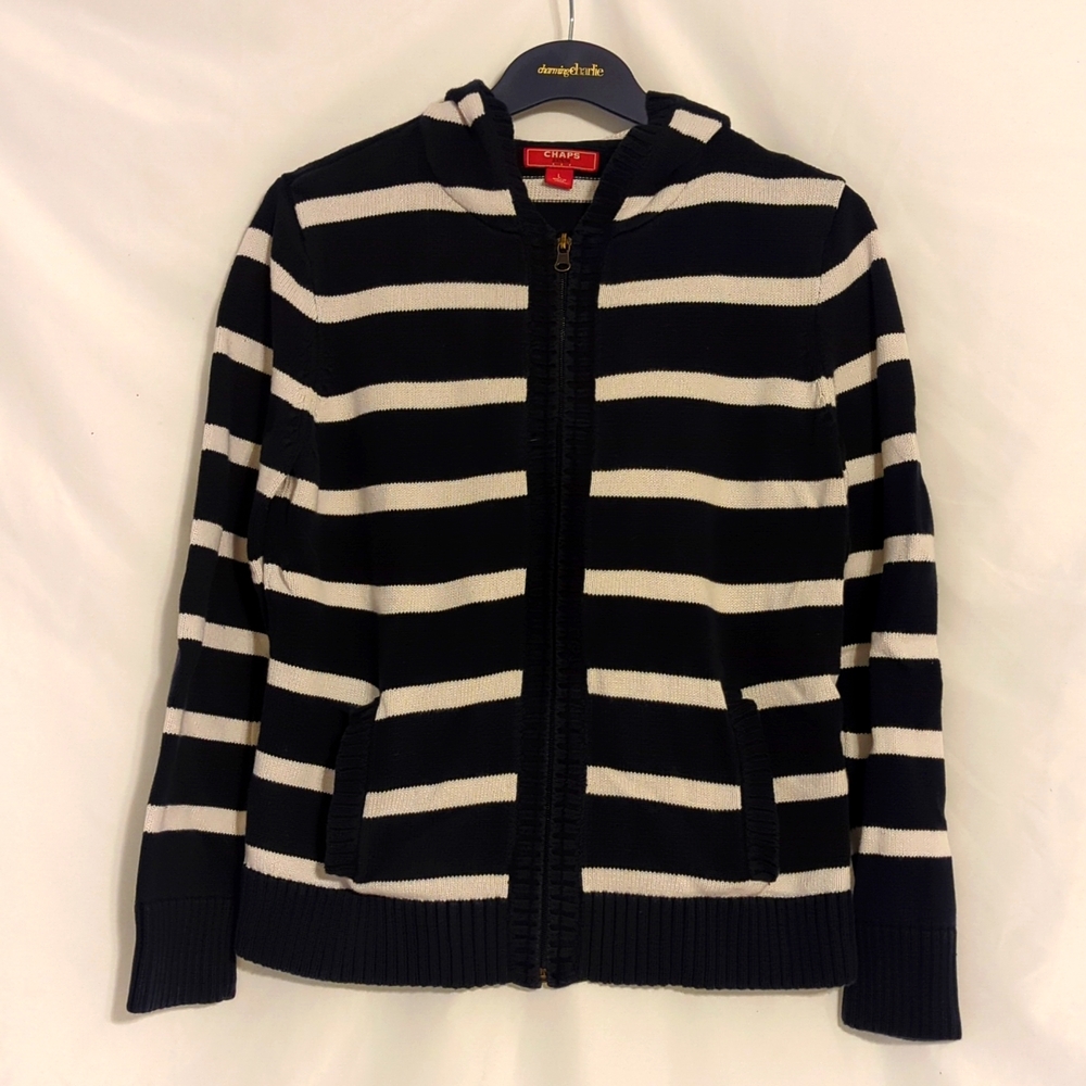 Chaps Denim Striped Zip-Up Sweater